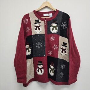 VTG Croft & Barrow Cardigan Sweater Christmas Snowman Angora Wool Blend 1X